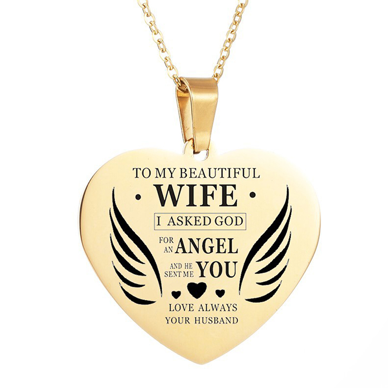 Stainless Steel Pendant Heart Shape Necklace Engrave Letters To My Beautiful Wife Necklace Jewelry For Women
Stainless Steel Pendant Heart Shape Necklace Engrave Letters To My Beautiful Wife Necklace Jewelry For Women