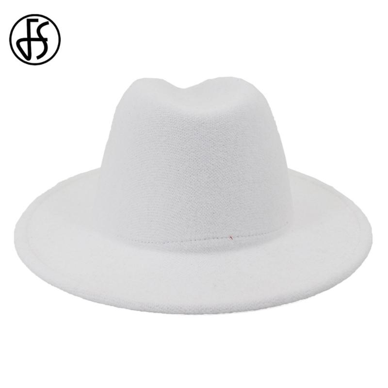 FS White Red Patchwork Wool Felt Jazz Fedora Hat Women Unisex Wide Brim Panama Party Trilby Cowboy Cap Men Gentleman Wedding Hat1