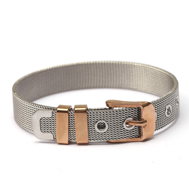 Fashion Stainless Steel Woman Men Bracelet Mesh Bracelet Set Crystal Heart Charm Fine Bracelet Bangle for Female Lover