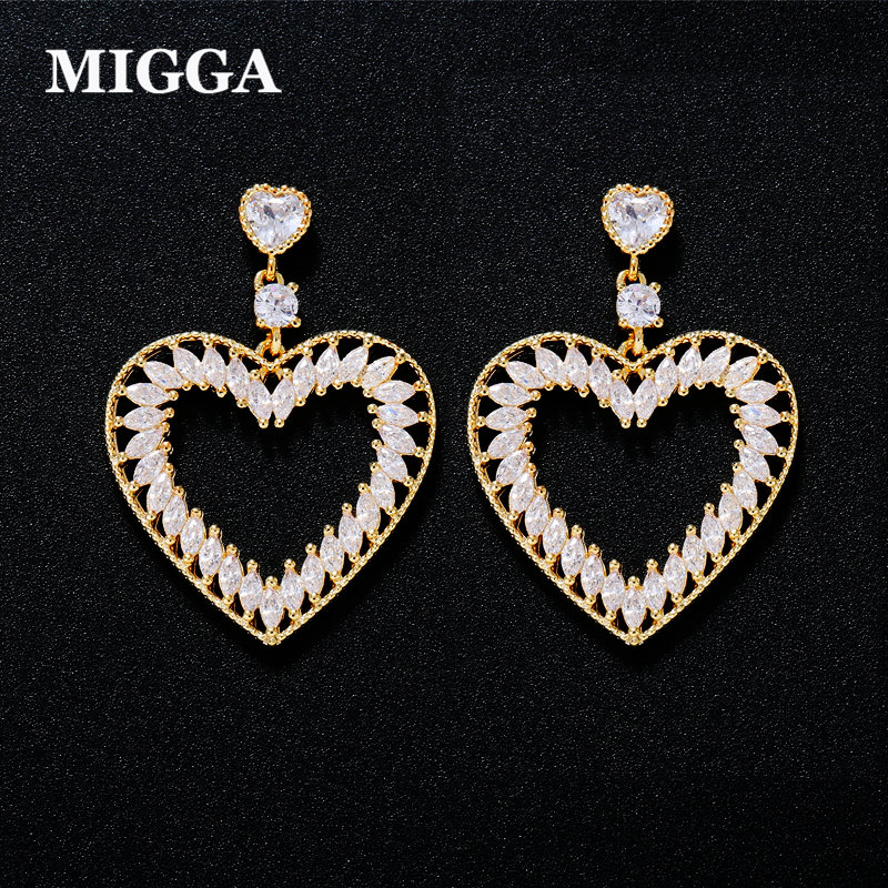 MIGGA High Quality Heart Earrings Gold Color Cubic Zirconia Crystal Statement Earrings for Women Party Gift
MIGGA High Quality Heart Earrings Gold Color Cubic Zirconia Crystal Statement Earrings for Women Party Gift