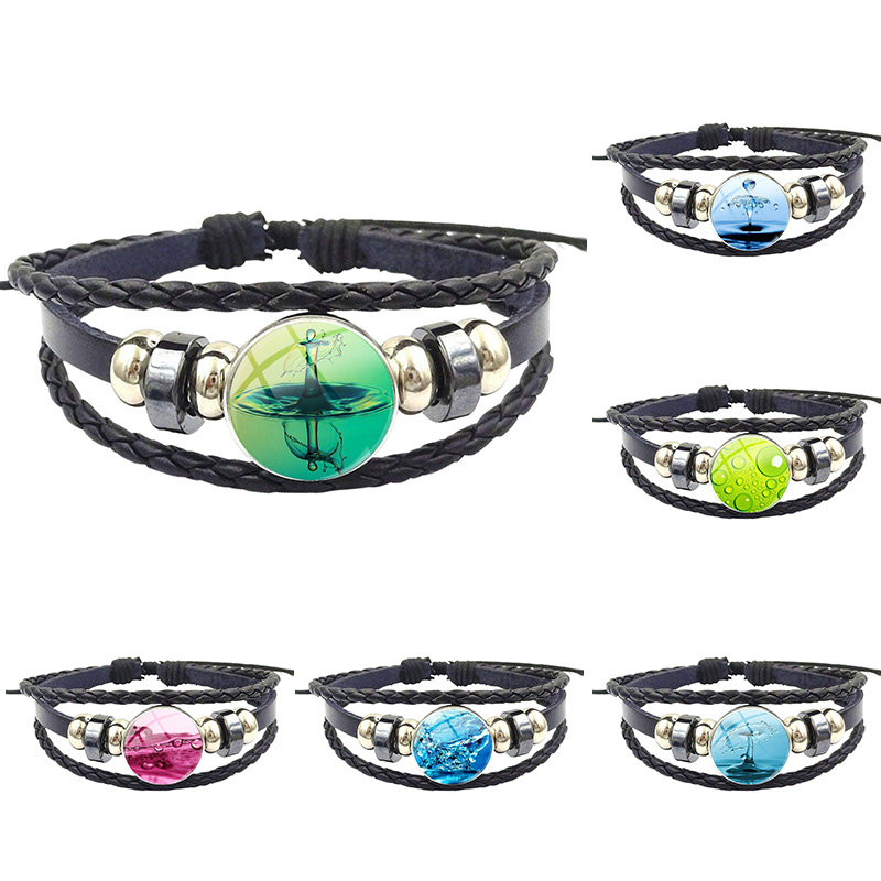 For Women High Quality GirlsJewelry With Glass Cabochon Black Leather Bracelet Bangle Water Picture
For Women High Quality GirlsJewelry With Glass Cabochon Black Leather Bracelet Bangle Water Picture