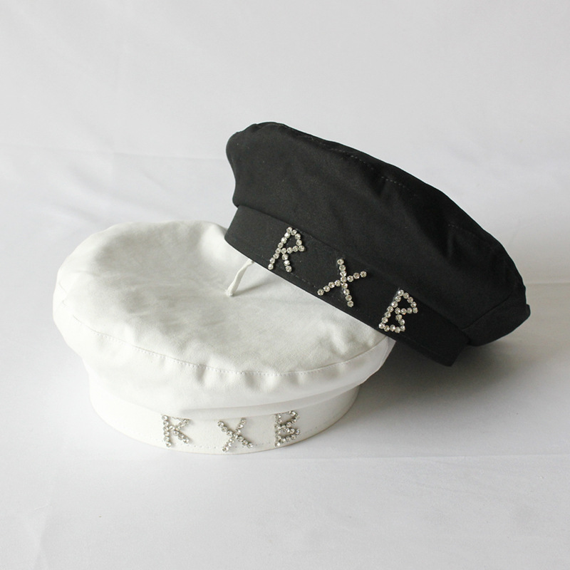 2020 Spring Autumn New Women Cotton Hats Fashion Light Luxury diamond Ltters Beret Cap Leisure Street Navy Hat, White
2020 Spring Autumn New Women Cotton Hats Fashion Light Luxury diamond Ltters Beret Cap Leisure Street Navy Hat, White