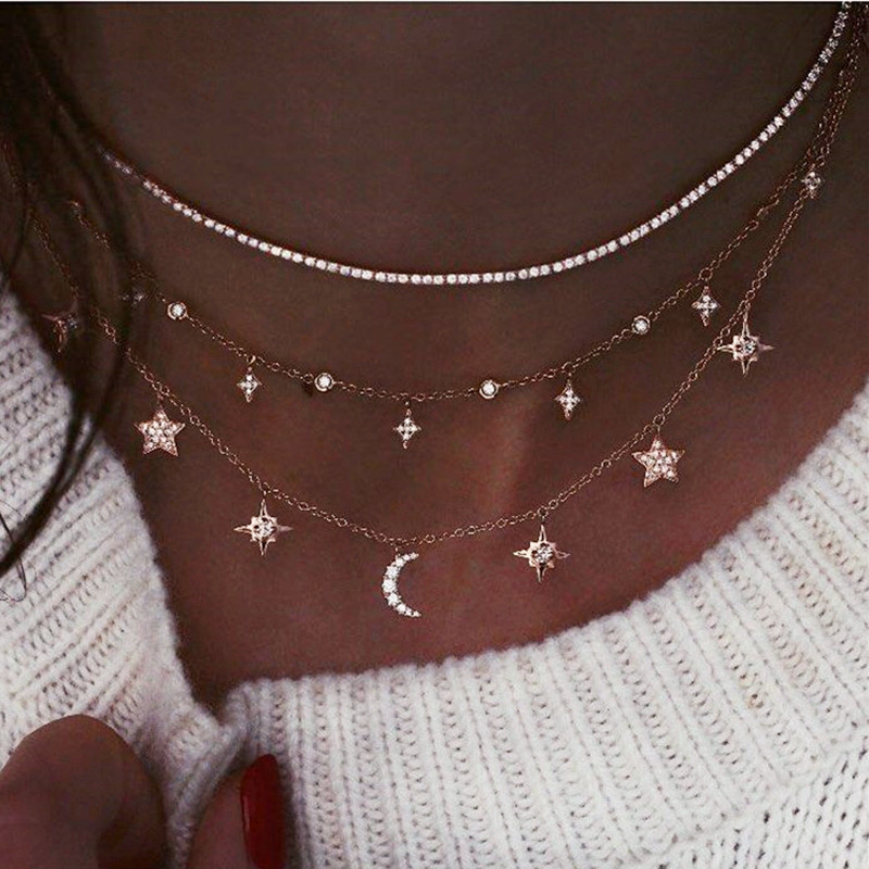 GIVVLLRY Gold Rhinestones Choker Necklace for Women Bohemian Triple Chain Gold Star Moon Tassel Chain Necklace Fashion Jewelry
GIVVLLRY Gold Rhinestones Choker Necklace for Women Bohemian Triple Chain Gold Star Moon Tassel Chain Necklace Fashion Jewelry