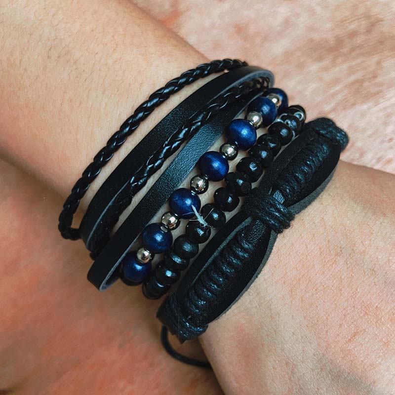 4Pcs/set Vintage Bracelet Men Blue Silver Color Beaded PU Leather Bracelets For Women Wrap Wristbands Jewelry Accessories
4Pcs/set Vintage Bracelet Men Blue Silver Color Beaded PU Leather Bracelets For Women Wrap Wristbands Jewelry Accessories