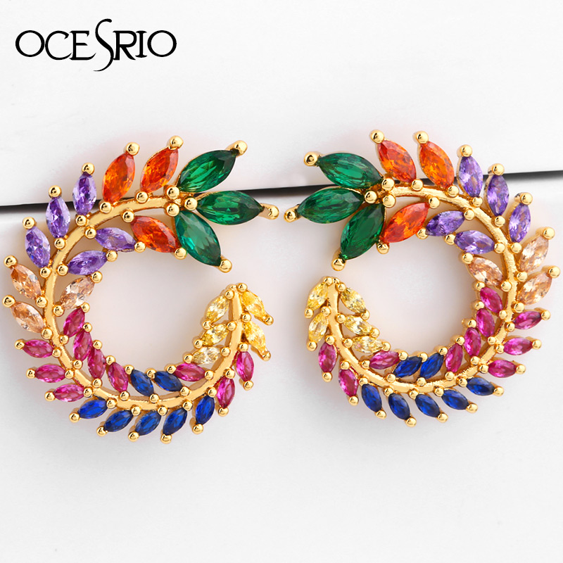 Luxury Olive Branch Cubic Zirconia Stud Earrings For Women Rainbow Colorful CZ Shiny Leaf Shape Flower Earrings Jewelry ers-r17
Luxury Olive Branch Cubic Zirconia Stud Earrings For Women Rainbow Colorful CZ Shiny Leaf Shape Flower Earrings Jewelry ers-r17