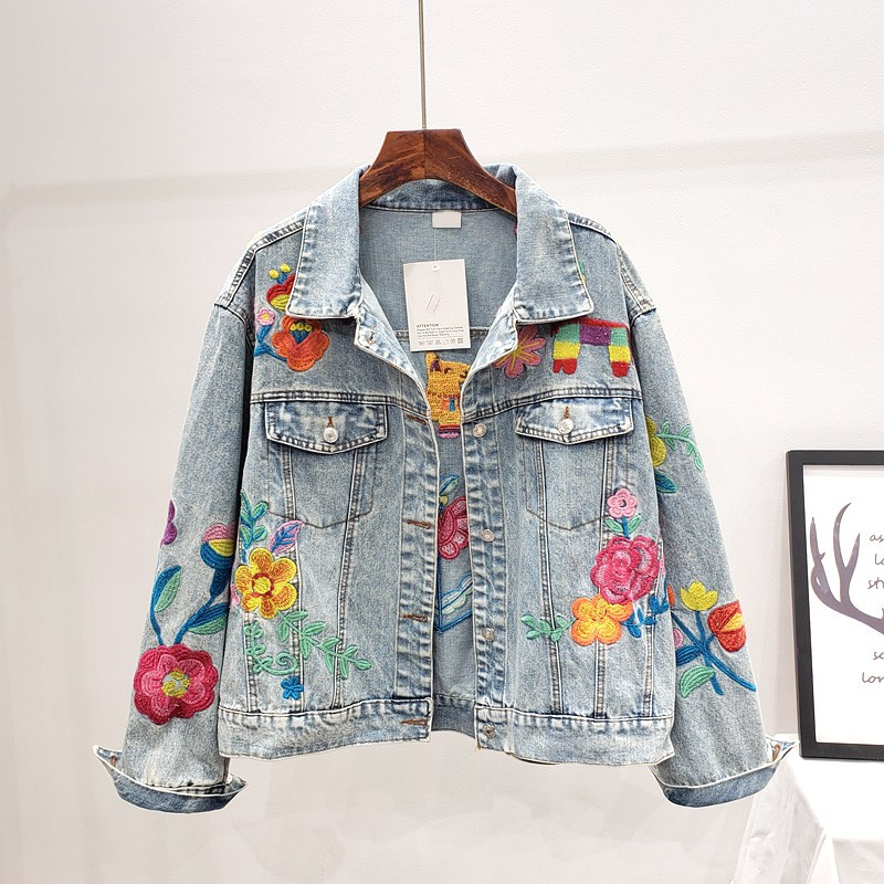 National style Blue Washed Vintage Flowers embroidered denim jacket for Women Spring Streetwear jean casual coat chaqueta mujer
National style Blue Washed Vintage Flowers embroidered denim jacket for Women Spring Streetwear jean casual coat chaqueta mujer
