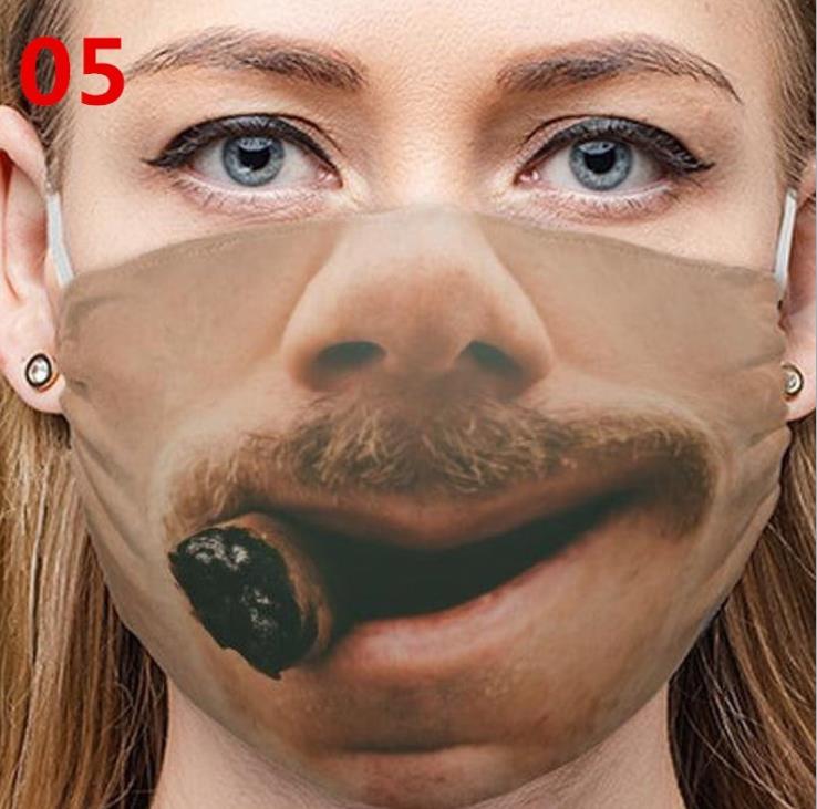 Mens 3D Printed Funny Face Mask Breathable Washable Mouth Protection Cotton Covers Reusable Anti Dust Unisex Women