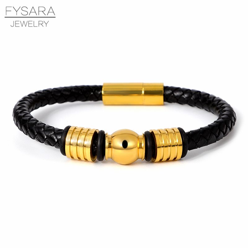 FYSARA Men Leather Bracelet Simple Black Stainless Steel Gold Button Neutral Accessories Hand-Woven Jewelry Gi
FYSARA Men Leather Bracelet Simple Black Stainless Steel Gold Button Neutral Accessories Hand-Woven Jewelry Gi