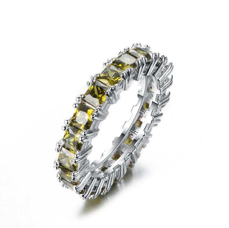 Size 6-10 New Arrival Simple Fashion Jewelry 925 Sterling Silver Radiant Cut Multi Color CZ Gemstones Eternity Women Wedding Band Ring Gift