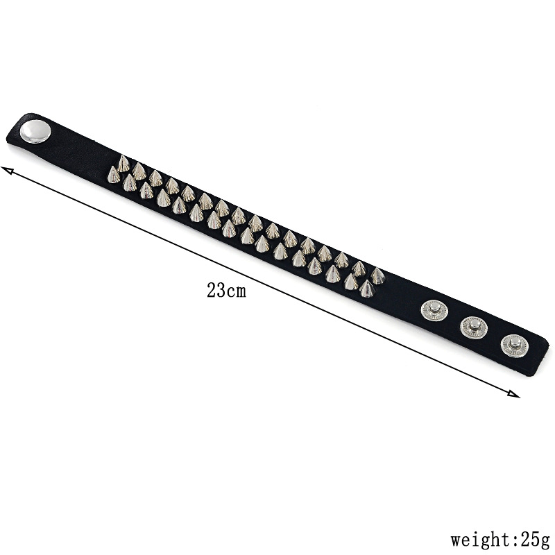 Gothic Delicate Cuspidal Spikes Rivet Cone Stud Cuff Black Leather bracelets & bangles Punk Bracelet for women men jewelry