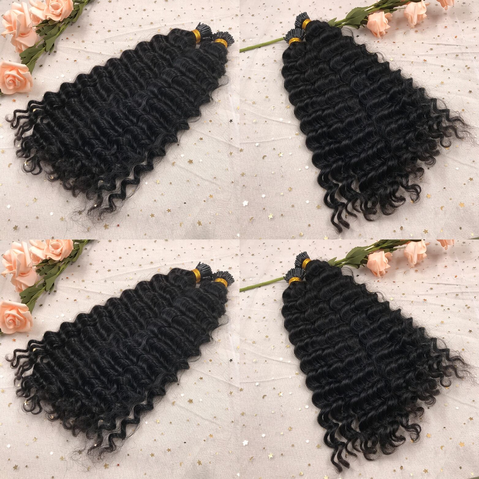 Deep Wave I tip Hair Extensions Natural Black color Real Virgin Brazilian Micro Links i tip hair 100g 1g/strand