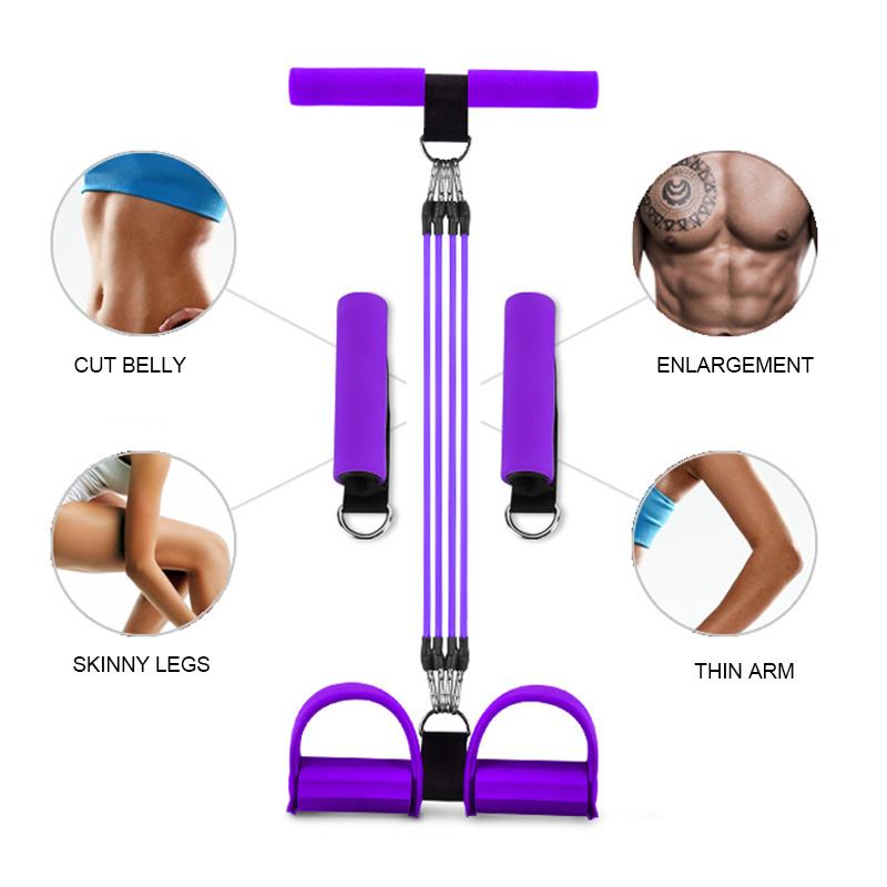 4 Tubes Sit-up Pedal Exerciser Foot Bodybuilding Expander Elastic Pull Rope Resistance Workout Band for Yoga Home Gym Fitness