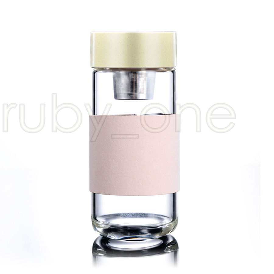 350ml 12oz Glass Water Bottles Heat Resistant Round Office Tea Cup With Stainless Steel Tea Infuser Strainer Tea Mug Car Tumblers 6615841