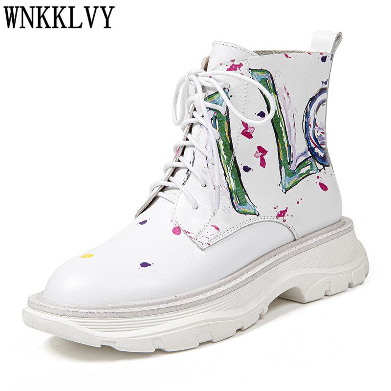 White graffiti boots women thick bottom lace up ankle boots autumn british style flat high top leisure shoes for girls, As show
White graffiti boots women thick bottom lace up ankle boots autumn british style flat high top leisure shoes for girls, As show