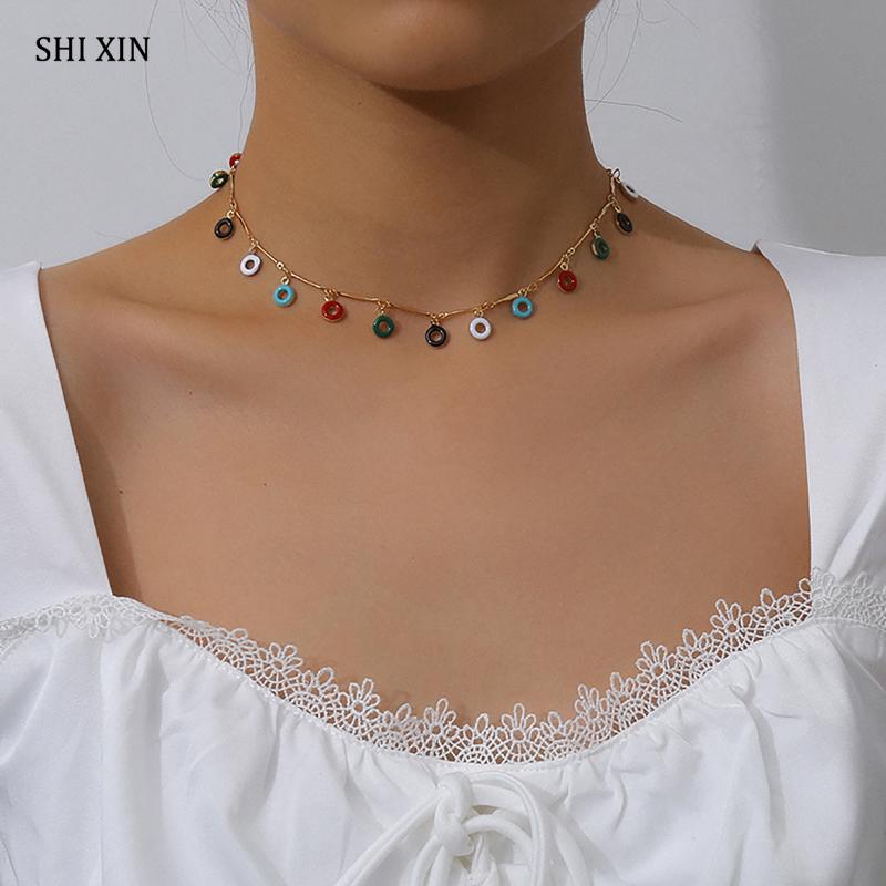 Chokers SHIXIN Boho Rainbow Short Choker Collar With Small Circle Pendants Necklace For Women Summer Fashion 2021 Jewelry Gifts
Chokers SHIXIN Boho Rainbow Short Choker Collar With Small Circle Pendants Necklace For Women Summer Fashion 2021 Jewelry Gifts