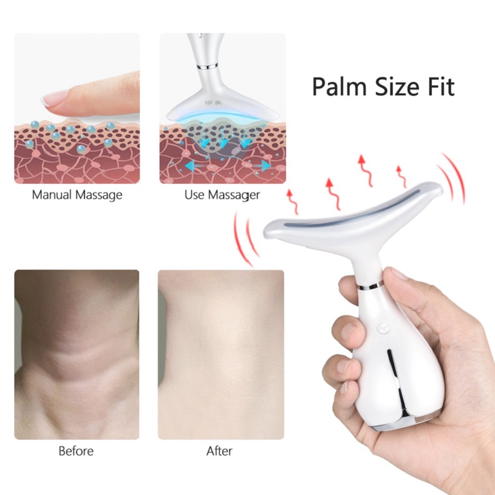 3 colors LED Photon Therapy Neck and Face Lifting Massager Vibration Skin Tighten Reduce Double Chin Anti-Wrinkle Remover Device