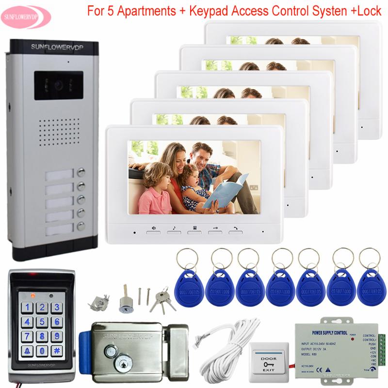 7inchs Video Surveillance With intercom Keypad Access Control Intercom For 5 Apartments Video 5 Monitors+Electric Lock
7inchs Video Surveillance With intercom Keypad Access Control Intercom For 5 Apartments Video 5 Monitors+Electric Lock
