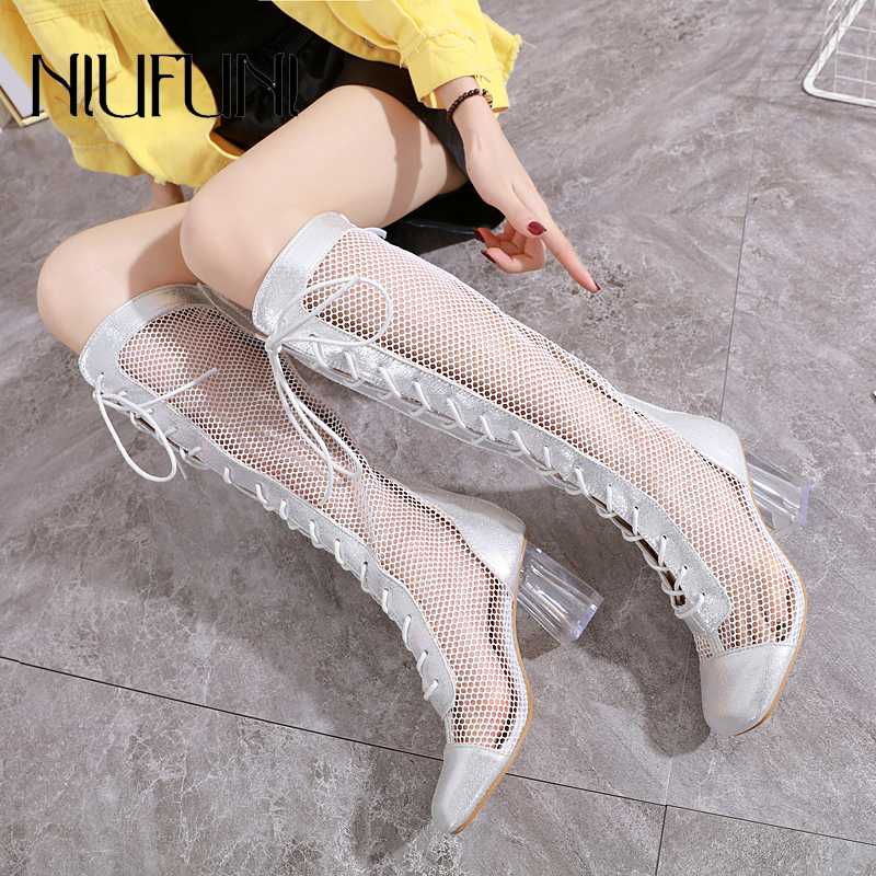 NIUFUNI Fashion Lace Up Hollow Mesh Women's Mid-Calf Boots Transparent Crystal High Heels Back Zipper Women's Shoes Bottes Femme, Black
NIUFUNI Fashion Lace Up Hollow Mesh Women's Mid-Calf Boots Transparent Crystal High Heels Back Zipper Women's Shoes Bottes Femme, Black