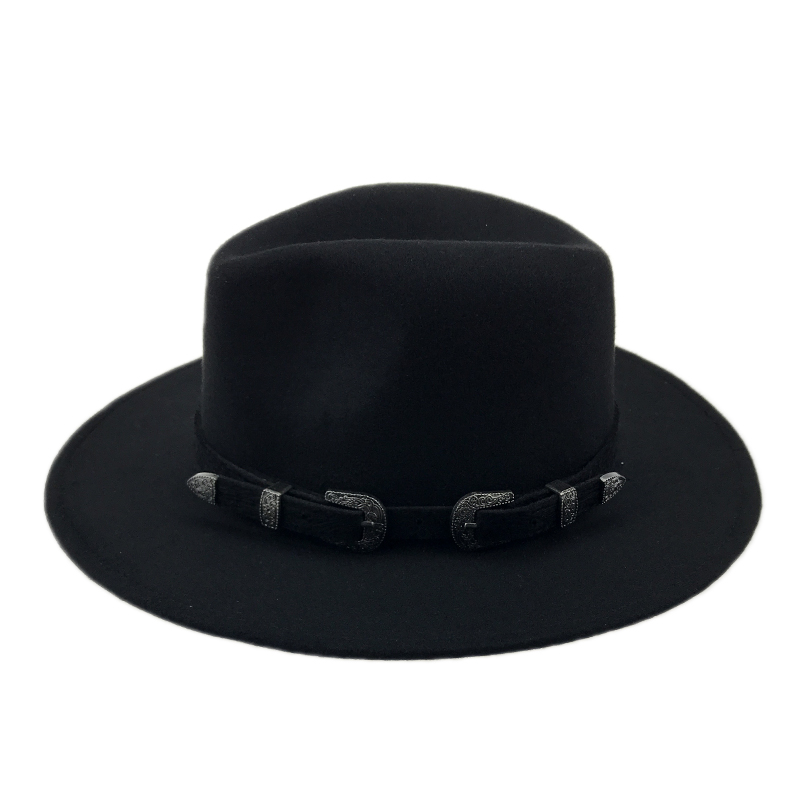 Winter Panama Hat Women Elegant Felt Caps Male Vintage Trilby Hat Wide Brim Fedora CAPS with Belt Chapeau Homme Feutre YY18016