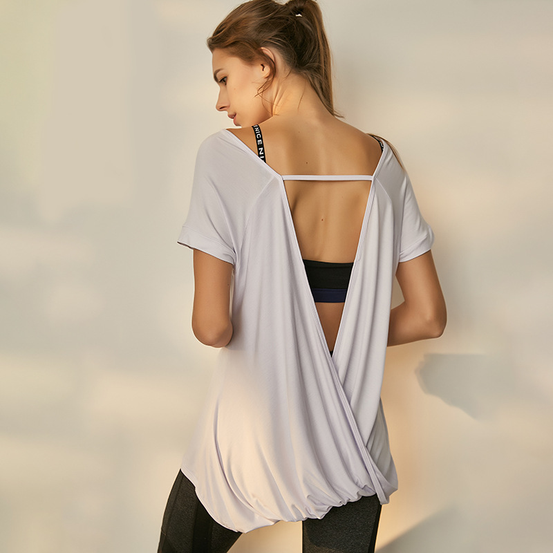 Comfortable Model Yoga Top Women Short Sleeve Cross Wrap Backless T-shirt Summer Thin Loose Sport Tee Gym Fitness Clothing, Black
Comfortable Model Yoga Top Women Short Sleeve Cross Wrap Backless T-shirt Summer Thin Loose Sport Tee Gym Fitness Clothing, Black