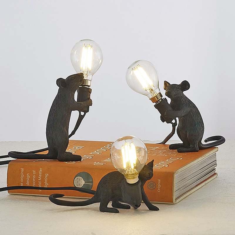 British animal modern black and white table lamp resin mouse table lamp bedside bedroom study art decoration home lighting от DHgate WW