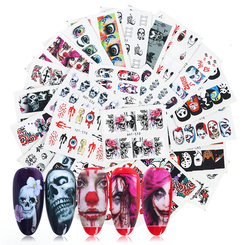 Halloween Nail Art Stickers Kit 25pcs Skull Sexy Girl Water Transfer Decals Charms Nails Tattoo Design Decorations Foil Wraps Sticker Set, 1lot=25 sheet=25 designs
Halloween Nail Art Stickers Kit 25pcs Skull Sexy Girl Water Transfer Decals Charms Nails Tattoo Design Decorations Foil Wraps Sticker Set, 1lot=25 sheet=25 designs