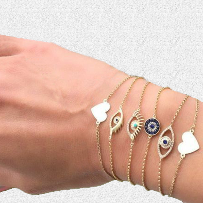 6Pcs/Set Women Gold Bracelet Set Personality Eye Heart Gem Crystal Chain Multilayer Party Bangle Charm Lady Valentines Day Gift
6Pcs/Set Women Gold Bracelet Set Personality Eye Heart Gem Crystal Chain Multilayer Party Bangle Charm Lady Valentines Day Gift