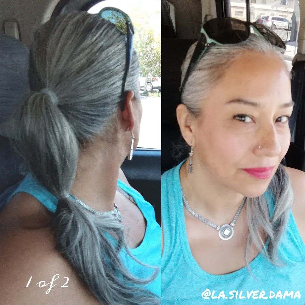 DIVA Hairpiece Ponytail virgin remy hair Clip on Extension Long hair smooth comfortable 14" Ombré silver grey