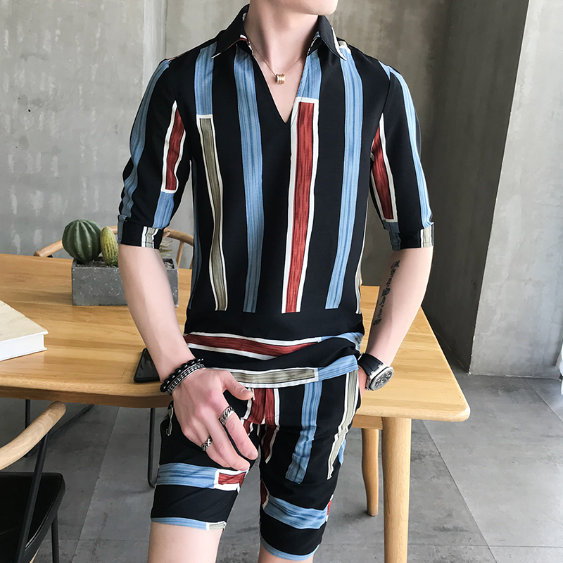 Fashion stripe 2pcs set shirt and shorts pullover summer shirt men and short Casual Erkek Giyim Slim Fit Social Club Outfits, Other
Fashion stripe 2pcs set shirt and shorts pullover summer shirt men and short Casual Erkek Giyim Slim Fit Social Club Outfits, Other