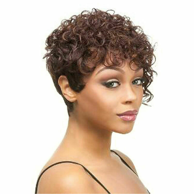 Short Curly Wigs Brown Full Hair Pexie Wig For Black Women African Lady Party