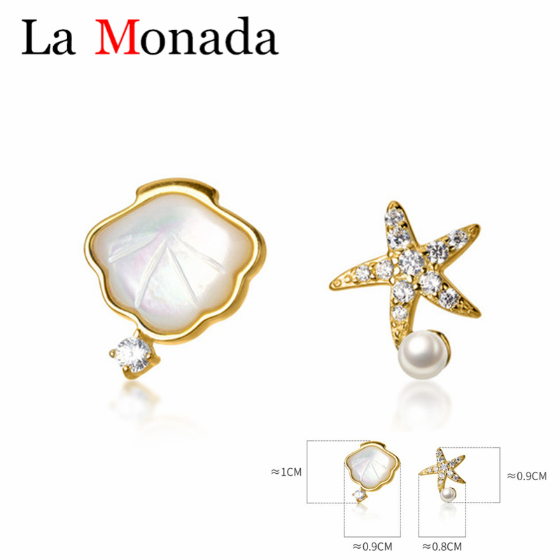 Summer Ear Jewelry 925 Sterling Silver Asymmetric Earrings Pearl Shell Starfish Stud Earrings Women Lady Girls 
Summer Ear Jewelry 925 Sterling Silver Asymmetric Earrings Pearl Shell Starfish Stud Earrings Women Lady Girls
