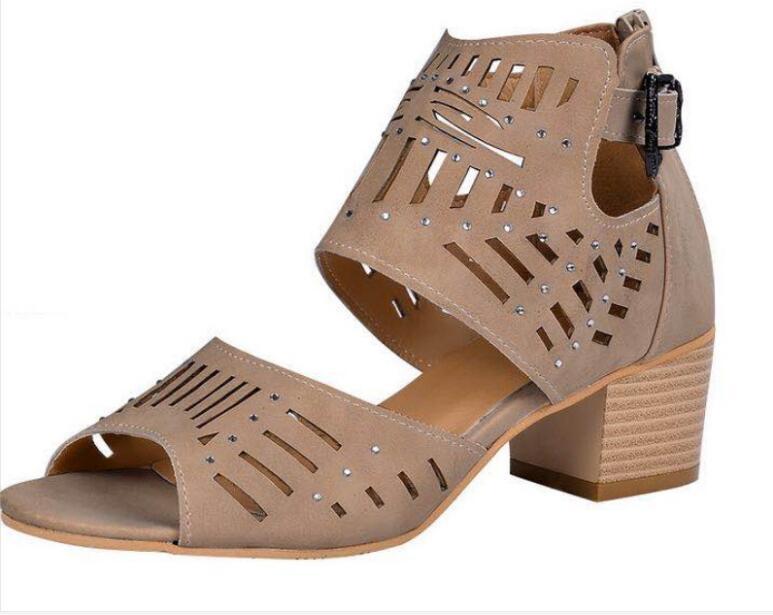 New Classic Women Fashion Sandals Thick heel Women Vintage Hollow carved Peep Toe Square Heel Wedges Sandals High Heels Shoes