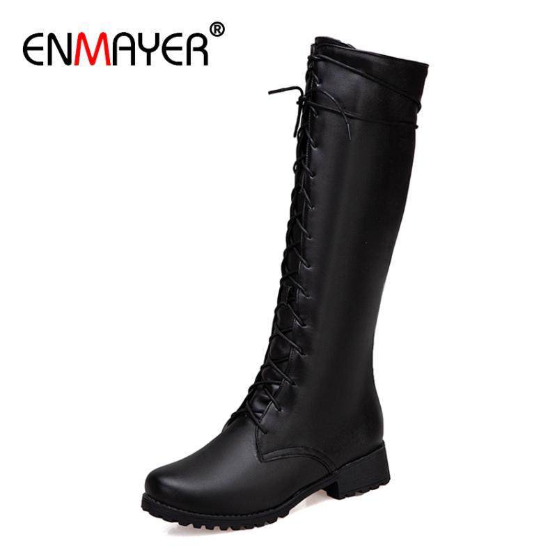 ENMAYER Lace-Up Knee-High Med Winter Women Boots PU Short Plush Solid Snow Boots Cross-tied Black Round Toe Women Shoes 
ENMAYER Lace-Up Knee-High Med Winter Women Boots PU Short Plush Solid Snow Boots Cross-tied Black Round Toe Women Shoes