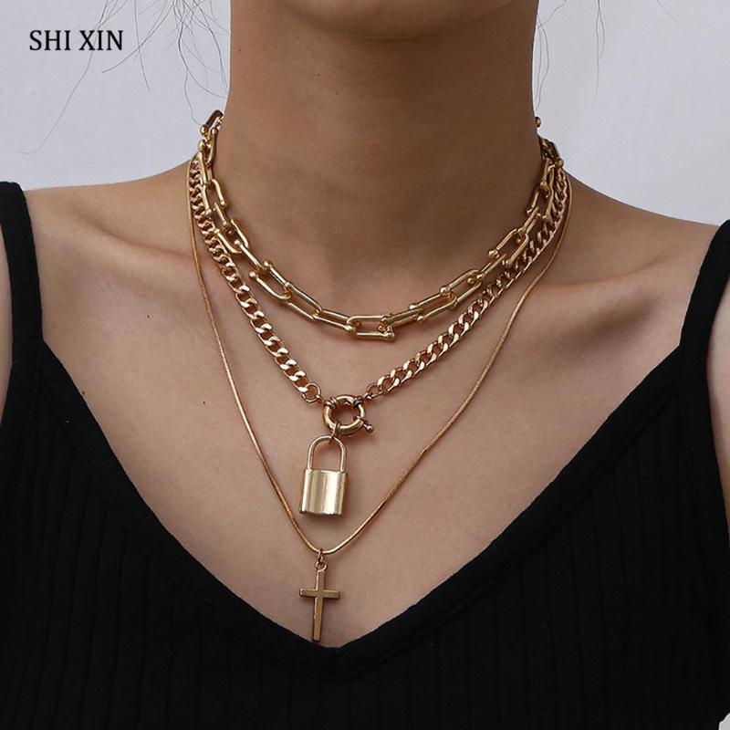 SHIXIN 3 Pcs/Set Chain Choker Colar With Lock/Cross Pendant Necklace for Women Punk Padlock Necklace on the Neck Jewelry
SHIXIN 3 Pcs/Set Chain Choker Colar With Lock/Cross Pendant Necklace for Women Punk Padlock Necklace on the Neck Jewelry