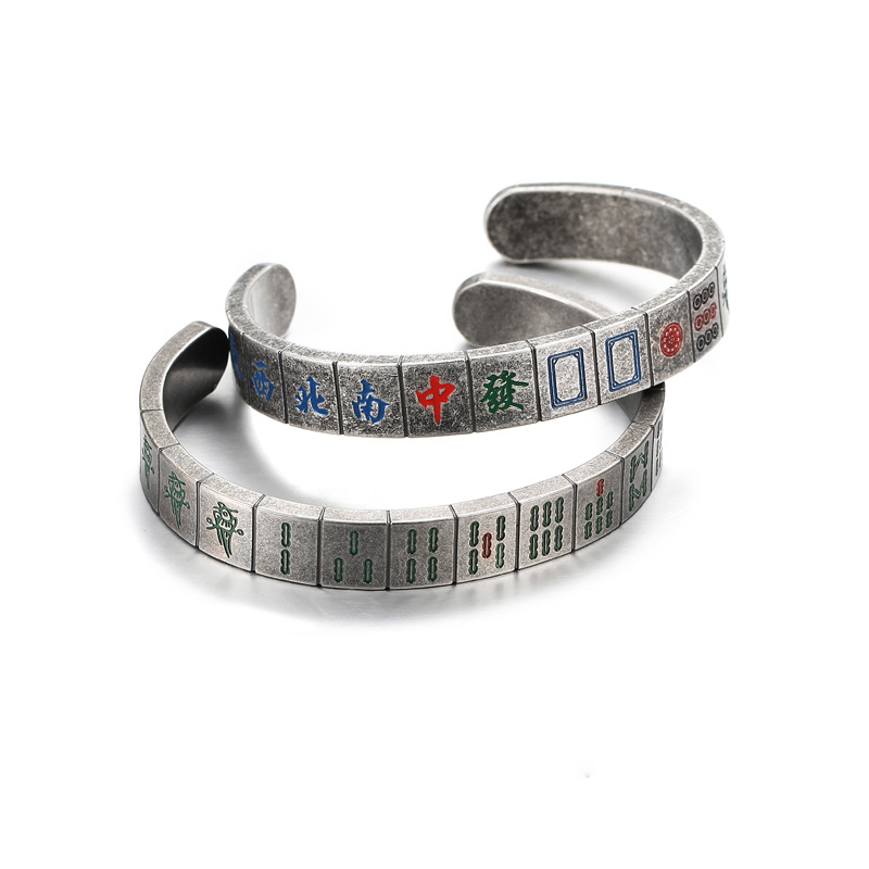 New Arrival Retro Chinese Style Stainless Steel Mahjong Bracelet Men Vintage Cuff Open Bracelets Bangles Wide pulseira masculina
New Arrival Retro Chinese Style Stainless Steel Mahjong Bracelet Men Vintage Cuff Open Bracelets Bangles Wide pulseira masculina