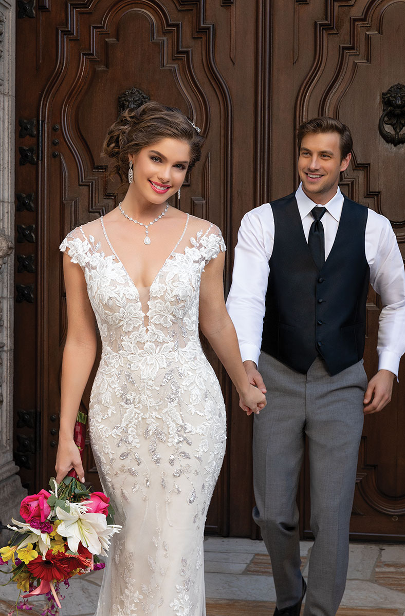 Kitty Chen Dresses Lace Appliques Mermaid Bridal Gowns V Neck Capped Sleeve Button Back Wedding Dress Vestidos De Novia