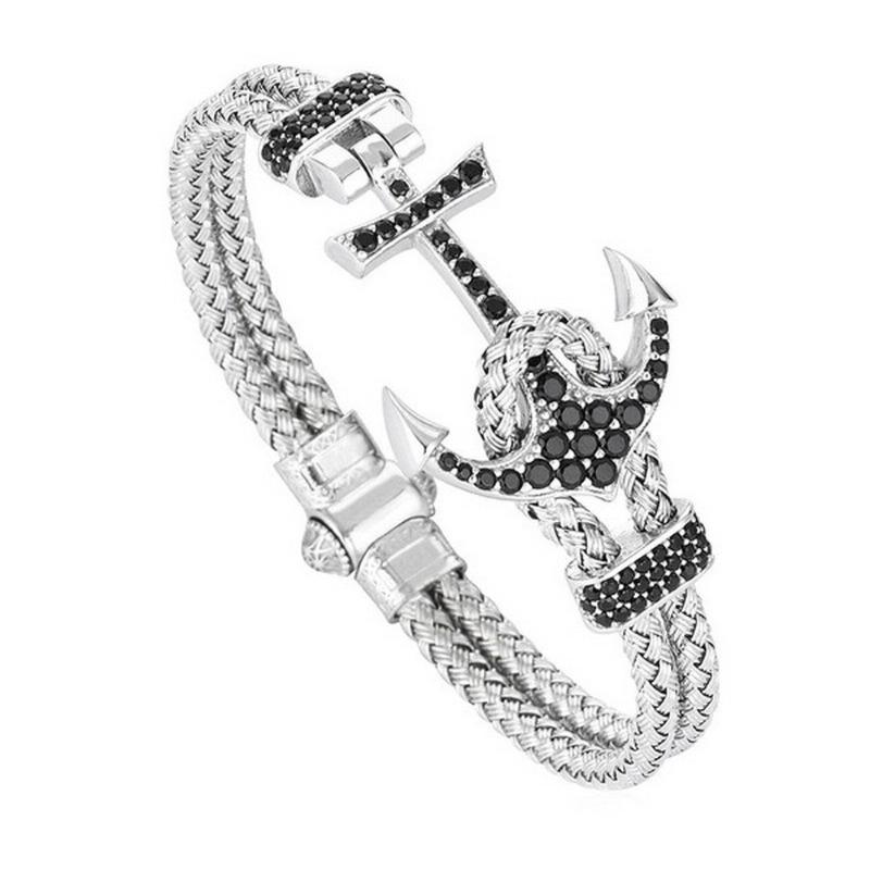 Anchor Cuff Bracelets & Bangles Men Atolyestone Artillery Bangle With Magnetic Clasp Stainless Steel Anchor Pulsera