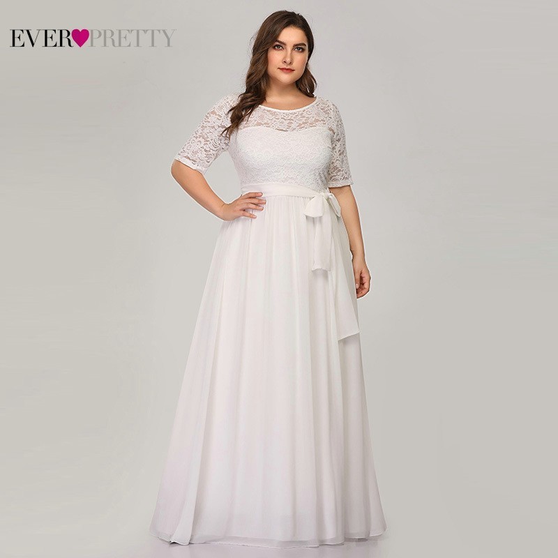 Plus Size Lace Wedding Dresses 2020 Ever Pretty EZ07624WH A-Line O-Neck Bow Sashes Half Sleeve Elegant Bride Dresses Gelinlik, White
Plus Size Lace Wedding Dresses 2020 Ever Pretty EZ07624WH A-Line O-Neck Bow Sashes Half Sleeve Elegant Bride Dresses Gelinlik, White