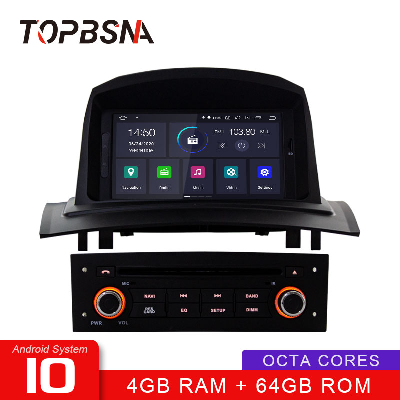 

TOPBSNA DSP Android 10 Car Multimedia Player For Megane 2 Fluence 2002-2008 GPS Navigation 1 Din Car Radio Stereo 4G+64G