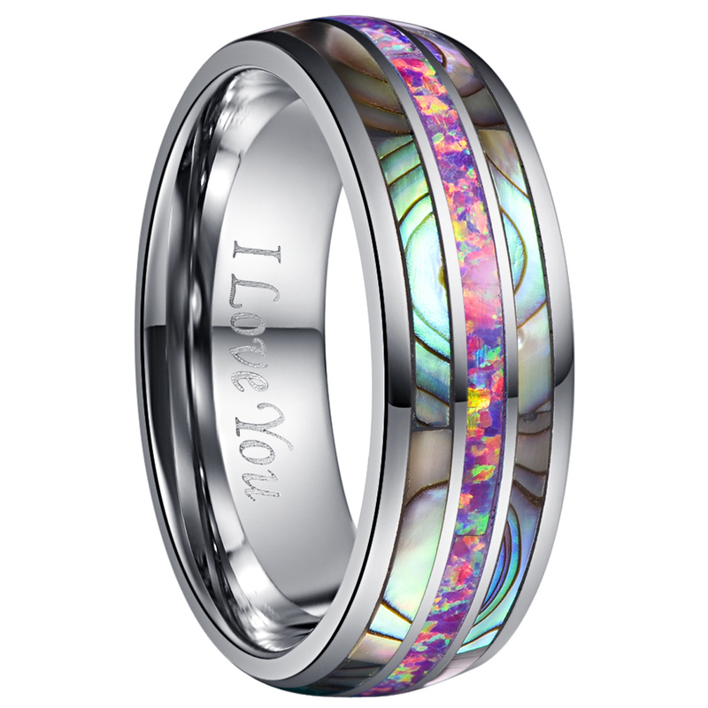 8mm Dome Inlaid Acacia Purple Opal Tungsten Steel Ring For Women Mens Silver Color Engrave Love Finger Ring
8mm Dome Inlaid Acacia Purple Opal Tungsten Steel Ring For Women Mens Silver Color Engrave Love Finger Ring