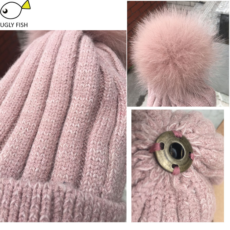 Skullies & Beanies knit ski and beanie pompon women winter pompon hat for women hat knitted winter cap fur knitted
