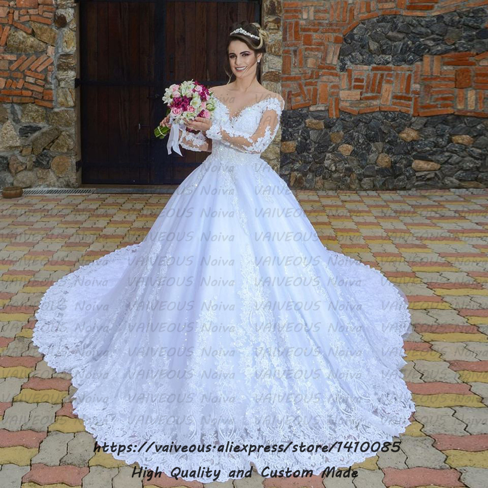 Amazing Sheer Long Sleeves Ball Gown Wedding Dresses 2020 Vestidos de Novia New Puffy Beaded Lace Bride Dress Robe de Mariee, Ivory
Amazing Sheer Long Sleeves Ball Gown Wedding Dresses 2020 Vestidos de Novia New Puffy Beaded Lace Bride Dress Robe de Mariee, Ivory