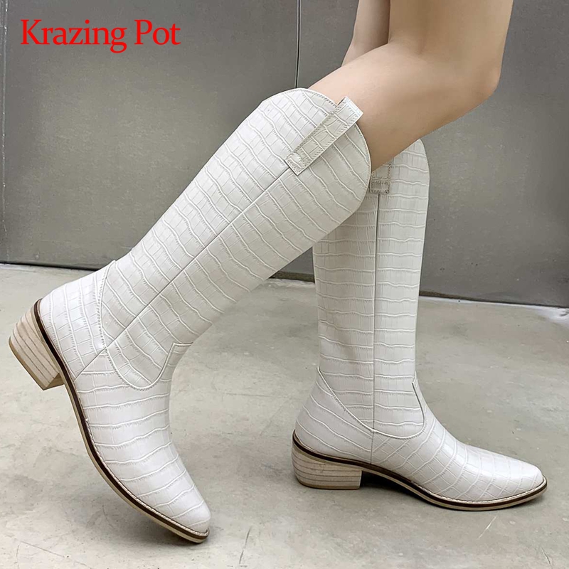 Krazing pot hot equestrian boots natural leather stone pattern streetwear pointed toe thick med heel slip on knee high boots L03, Beige
Krazing pot hot equestrian boots natural leather stone pattern streetwear pointed toe thick med heel slip on knee high boots L03, Beige