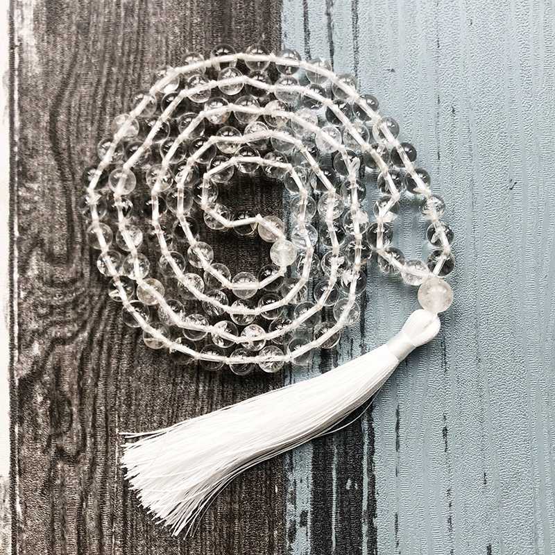 White Tassel Necklace For Women 108 Clear Q-uartz Knotted Mala Necklaces Gift Healing Stone Handmade Necklace
White Tassel Necklace For Women 108 Clear Q-uartz Knotted Mala Necklaces Gift Healing Stone Handmade Necklace
