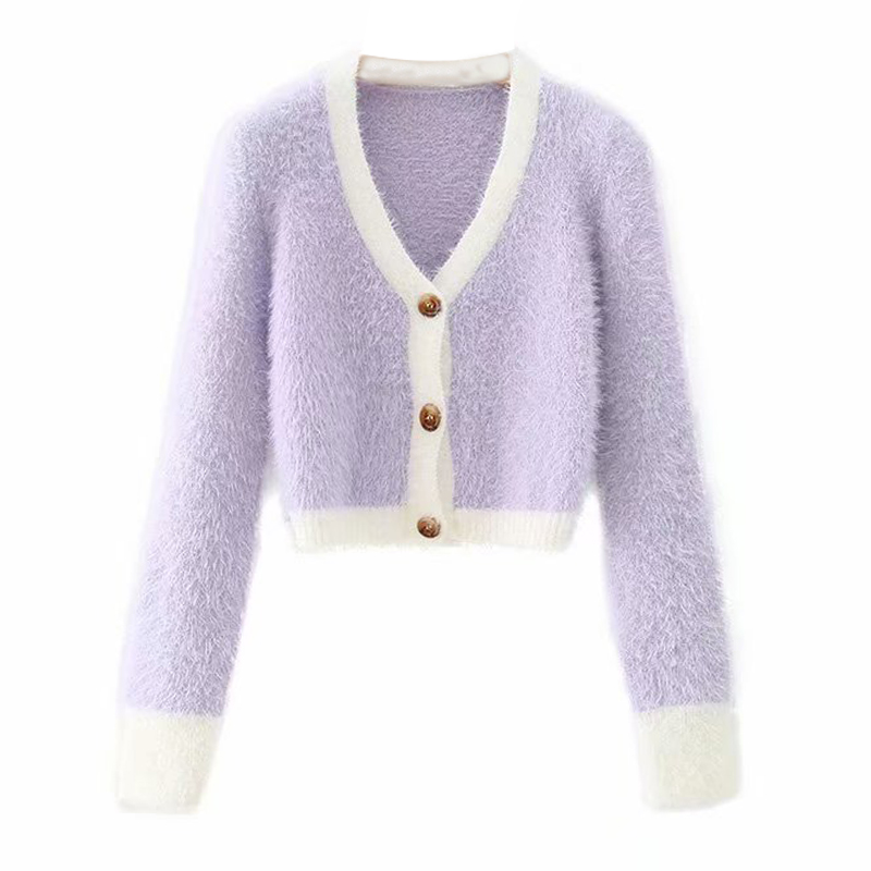 Cardigan sweater 2020 new elegant women sweater cardigan fashion stitching short section Slim stretch V-neck, Purple
Cardigan sweater 2020 new elegant women sweater cardigan fashion stitching short section Slim stretch V-neck, Purple