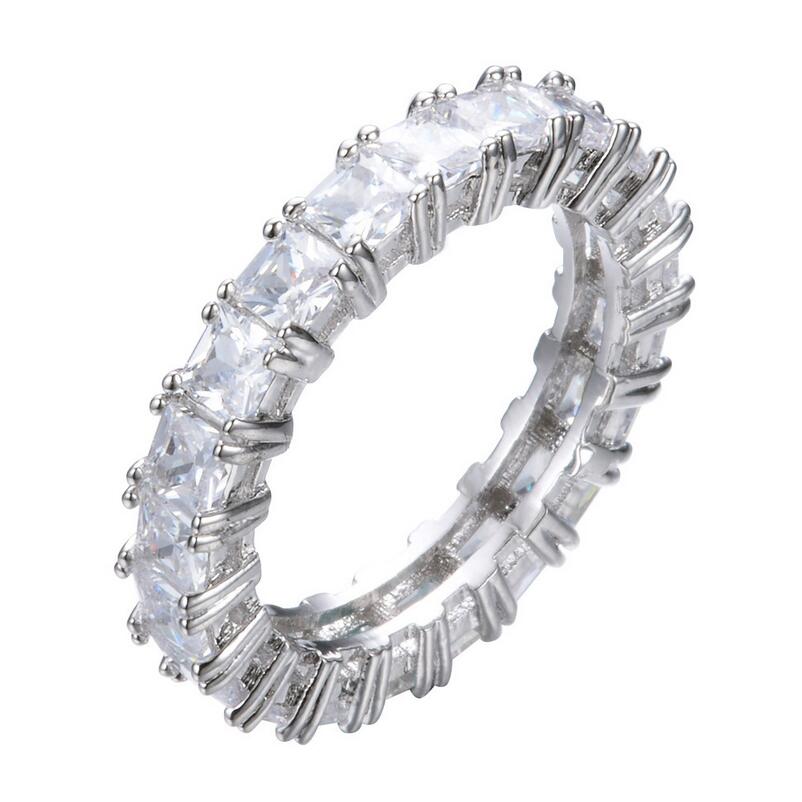 Size 6-10 New Arrival Simple Fashion Jewelry 925 Sterling Silver Radiant Cut Multi Color CZ Gemstones Eternity Women Wedding Band Ring Gift