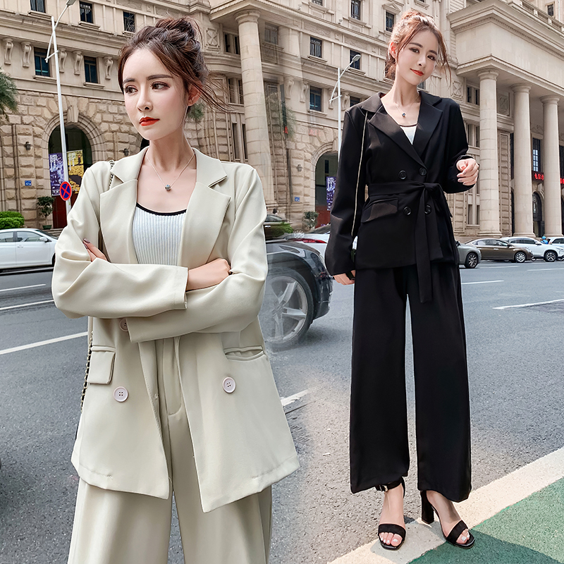 Female Two-Piece Suit 2020 Autumn Slim Wide Leg Pants and Chic Outfits Double Breasted Blazer With Belt Female Clothing, Black;brown
Female Two-Piece Suit 2020 Autumn Slim Wide Leg Pants and Chic Outfits Double Breasted Blazer With Belt Female Clothing, Black;brown