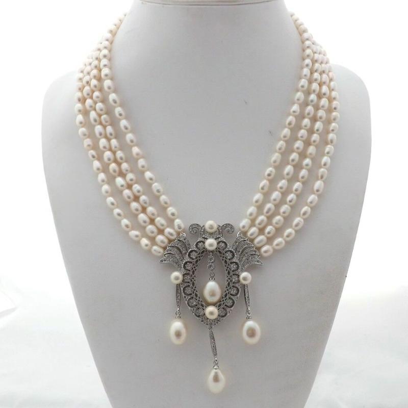 Hand knotted 4strands white rice freshwater pearl micro inlay zircon accessories necklace fashion jewelry
Hand knotted 4strands white rice freshwater pearl micro inlay zircon accessories necklace fashion jewelry
