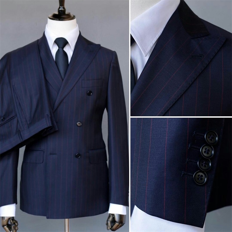 Mens Suits Navy Groom Tuxedos Handsome Lapel Slim Fit Bridegroom Formal Wear Best Mens Suit For Weddings (Jacket+Pants)