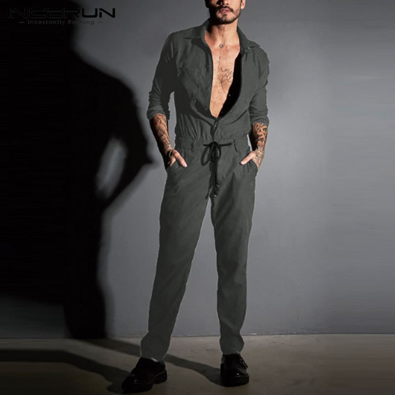INCERUN 2020 Fashion Men Jumpsuit Solid Color Streetwear Long SLeeve Drawstring Pants Lapel Rompers Chic Men Cargo Overalls 5XL, Black
INCERUN 2020 Fashion Men Jumpsuit Solid Color Streetwear Long SLeeve Drawstring Pants Lapel Rompers Chic Men Cargo Overalls 5XL, Black